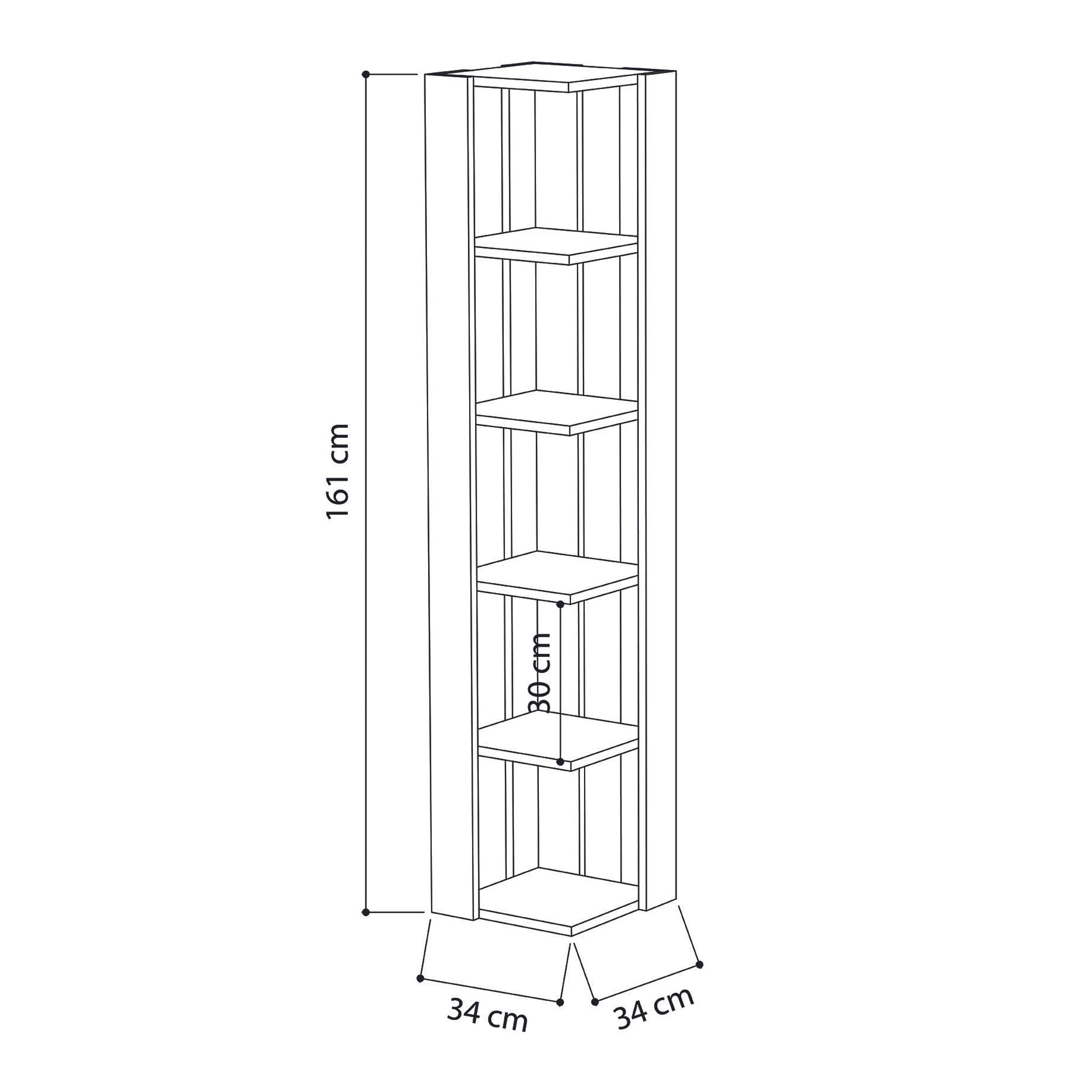 Libreria 0, Biblioteca a 5 scaffali, Scaffale da ufficio per libri, Mobile portalibri, Cm 34x34h160, Bianco