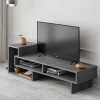 Mobile porta TV 0, Credenza moderna a ripiani, Mobile da soggiorno con vani a giorno, Cm 136x40h42, Cemento scuro