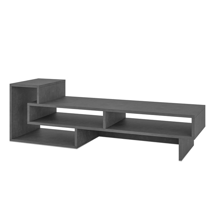 Mobile porta TV 0, Credenza moderna a ripiani, Mobile da soggiorno con vani a giorno, Cm 136x40h42, Cemento scuro