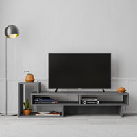 Mobile porta TV 0, Credenza moderna a ripiani, Mobile da soggiorno con vani a giorno, Cm 136x40h42, Cemento scuro