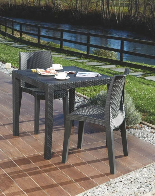 Tavolo da esterno Daanan, Tavolo quadrato da giardino, Tavolino fisso effetto rattan, 100% Made in Italy, Cm 80x80x72, Antracite