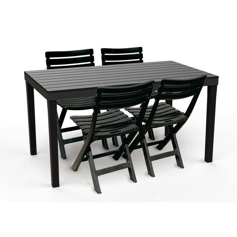 Tavolo da esterno Dmoto, Tavolo rettangolare da pranzo effetto legno, Tavolo da giardino multiuso, 100% Made in Italy, Cm 138x78h72, Antracite