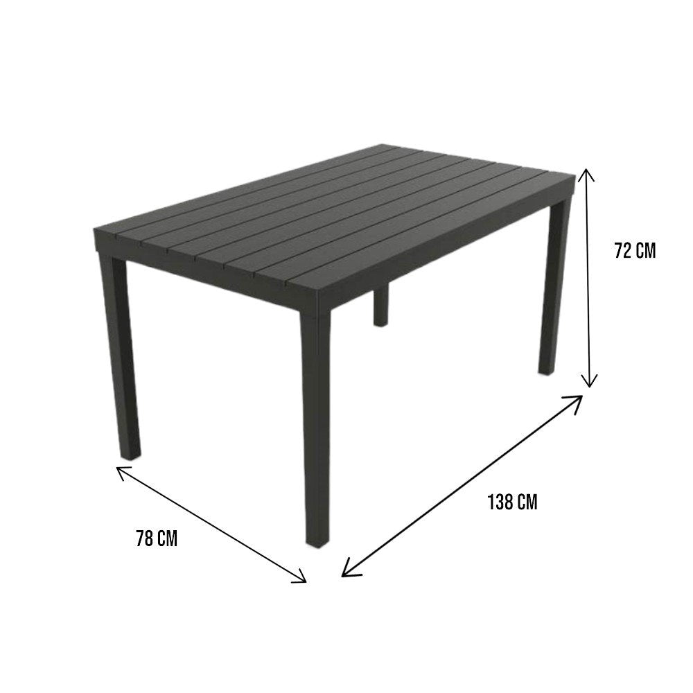 Tavolo da esterno Dmoto, Tavolo rettangolare da pranzo effetto legno, Tavolo da giardino multiuso, 100% Made in Italy, Cm 138x78h72, Antracite