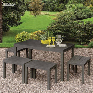 Tavolo da esterno Dmoto, Tavolo rettangolare da pranzo effetto legno, Tavolo da giardino multiuso, 100% Made in Italy, Cm 138x78h72, Antracite