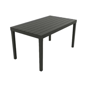 Tavolo da esterno Dmoto, Tavolo rettangolare da pranzo effetto legno, Tavolo da giardino multiuso, 100% Made in Italy, Cm 138x78h72, Antracite