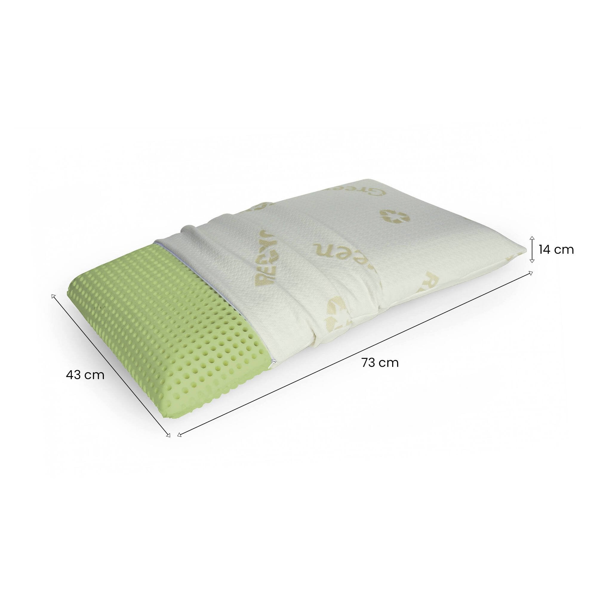 Talamo Italia coppia di cuscini per Maggiorana, 100% Made in Italy, Guanciali in Green Memory Biologico forato e federa ecosostenibile, 73x43xh14 cm