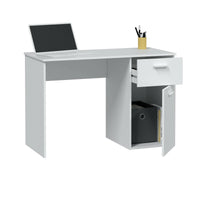 Scrivania Apos, Scrittoio con 1 cassetto e 1 anta, Tavolo da studio o ufficio porta PC, cm 108x50h73, Bianco