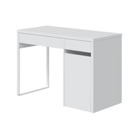 Scrivania Arica, Scrittoio reversibile con 2 cassetti e 1 anta, Tavolo da studio o ufficio porta PC,cm 108x50h75, Bianco