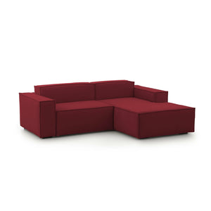 Divano fisso Ameli, Divano componibile a 2 posti large con penisola destra, Made in Italy, SofÒ  moderno in tessuto, Cm 240x170h70, Rosso