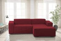 Divano fisso Ameli, Divano componibile a 2 posti large con penisola destra, Made in Italy, SofÒ  moderno in tessuto, Cm 240x170h70, Rosso