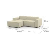 Divano fisso Assurte, Divano componibile a 2 posti large con penisola sinistra, Made in Italy, SofÒ  moderno in tessuto, Cm 240x170h70, Beige