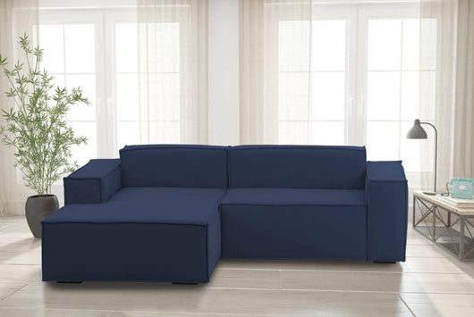 Divano fisso Assurte, Divano componibile a 2 posti large con penisola sinistra, Made in Italy, SofÒ  moderno in tessuto, Cm 240x170h70, Blu