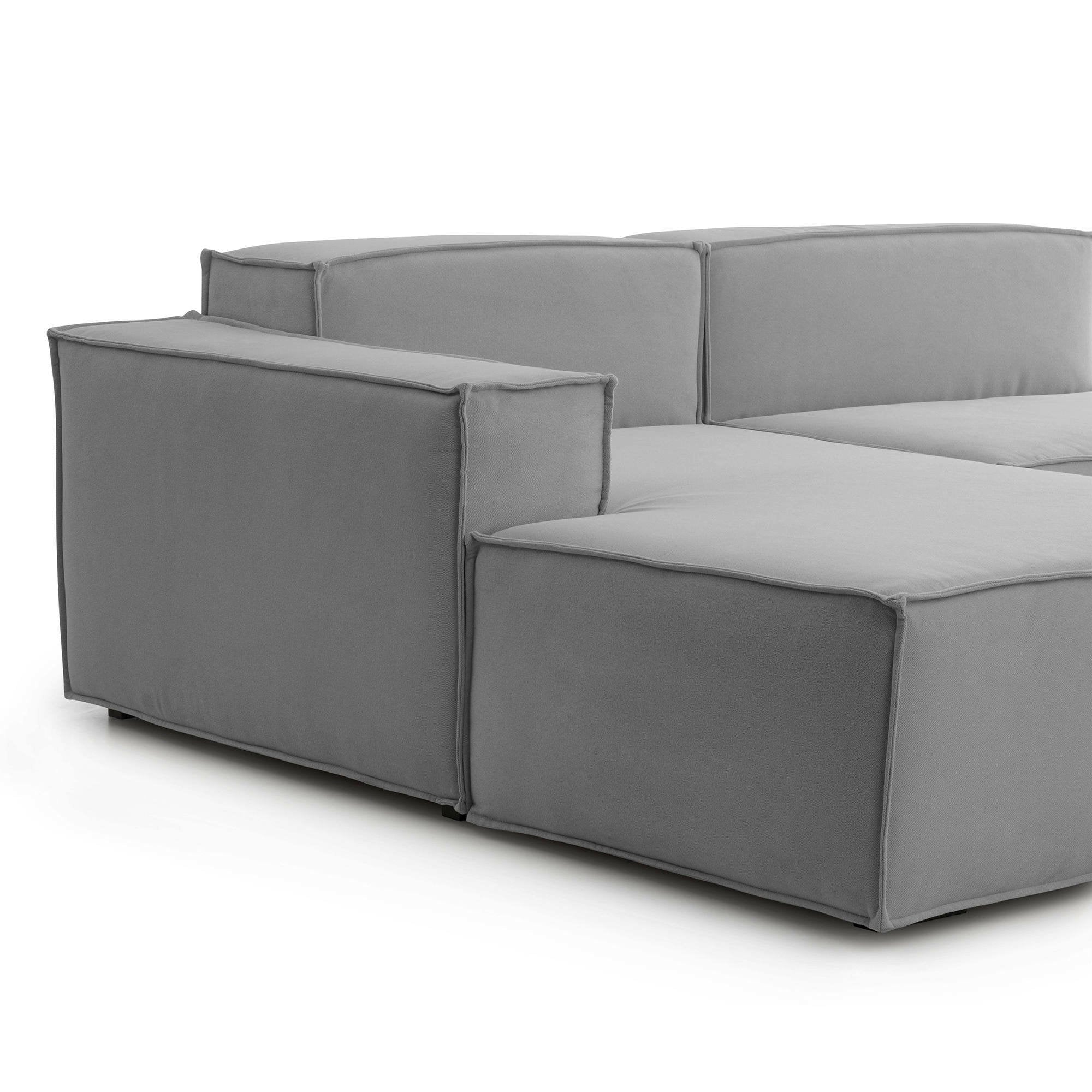 Divano fisso Assurte, Divano componibile a 2 posti large con penisola sinistra, Made in Italy, SofÒ  moderno in tessuto, Cm 240x170h70, Grigio