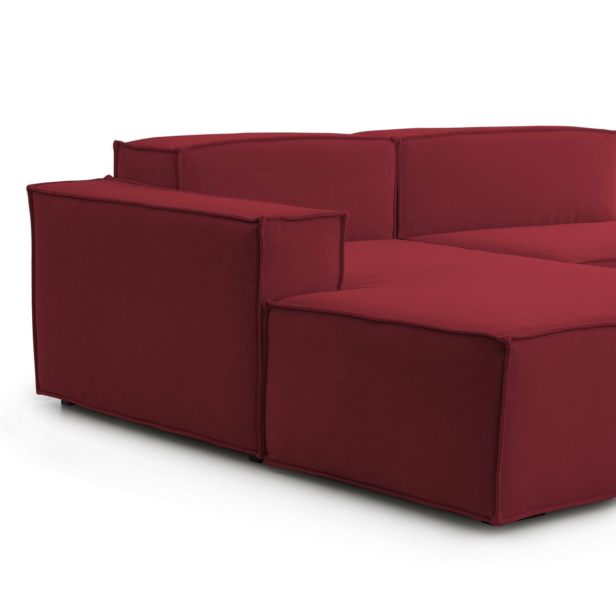 Divano fisso Assurte, Divano componibile a 2 posti large con penisola sinistra, Made in Italy, SofÒ  moderno in tessuto, Cm 240x170h70, Rosso