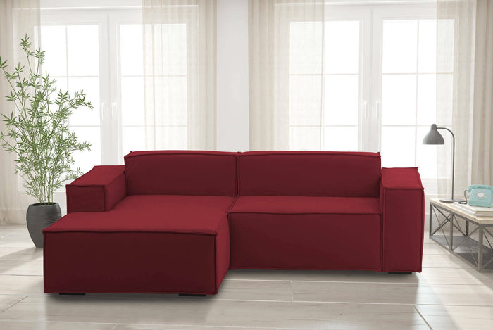Divano fisso Assurte, Divano componibile a 2 posti large con penisola sinistra, Made in Italy, SofÒ  moderno in tessuto, Cm 240x170h70, Rosso