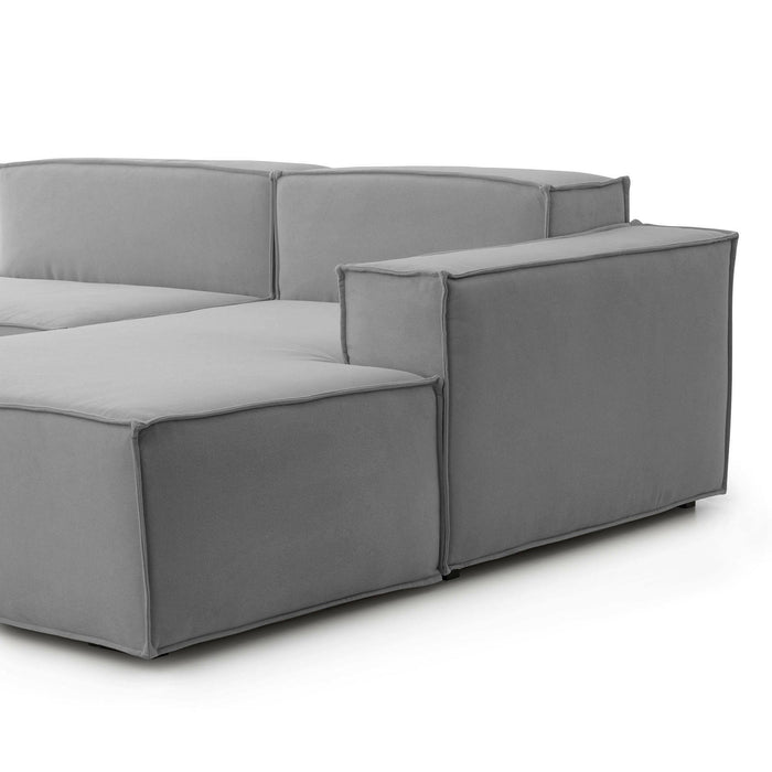 Divano fisso Amuleto, Divano componibile a 2 posti con penisola destra, Made in Italy, SofÒ  moderno in tessuto, Cm 220x170h70, Grigio