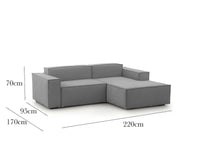 Divano fisso Amuleto, Divano componibile a 2 posti con penisola destra, Made in Italy, SofÒ  moderno in tessuto, Cm 220x170h70, Grigio