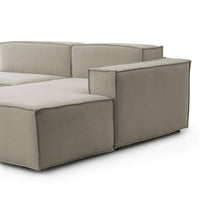 Divano fisso Amuleto, Divano componibile a 2 posti con penisola destra, Made in Italy, SofÒ  moderno in tessuto, Cm 220x170h70, Tortora