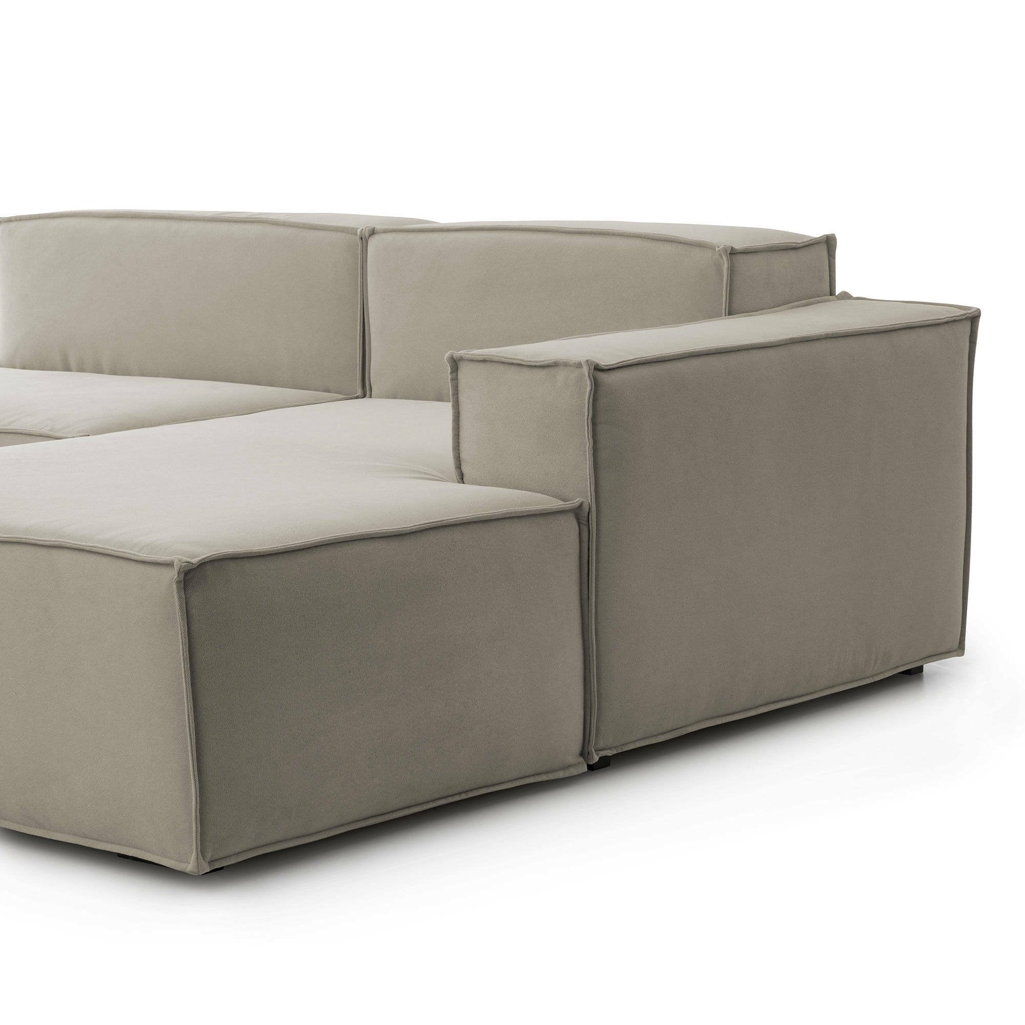 Divano fisso Amuleto, Divano componibile a 2 posti con penisola destra, Made in Italy, SofÒ  moderno in tessuto, Cm 220x170h70, Tortora