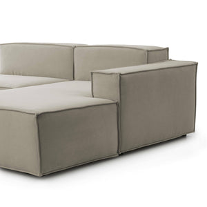 Divano fisso Amuleto, Divano componibile a 2 posti con penisola destra, Made in Italy, SofÒ  moderno in tessuto, Cm 220x170h70, Tortora