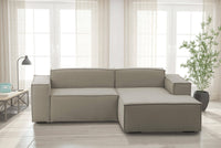 Divano fisso Amuleto, Divano componibile a 2 posti con penisola destra, Made in Italy, SofÒ  moderno in tessuto, Cm 220x170h70, Tortora