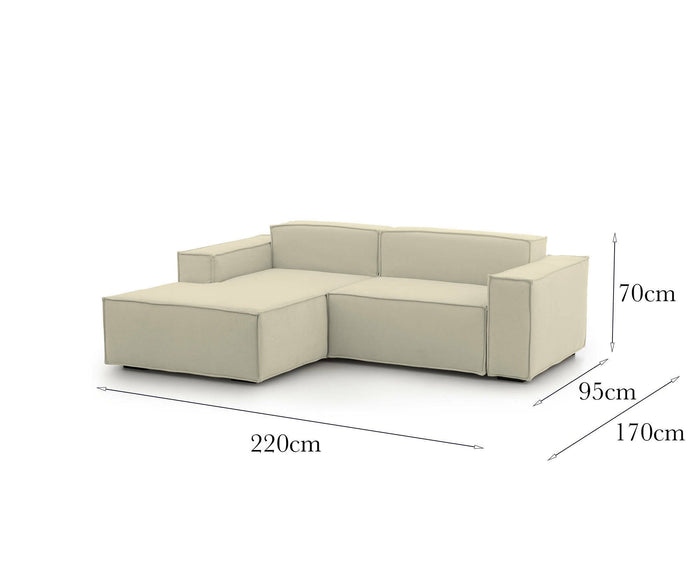 Divano fisso Alhoa, Divano componibile a 2 posti con penisola sinistra, Made in Italy, SofÒ  moderno in tessuto, Cm 220x170h70, Beige