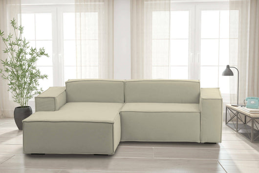 Divano fisso Alhoa, Divano componibile a 2 posti con penisola sinistra, Made in Italy, SofÒ  moderno in tessuto, Cm 220x170h70, Beige