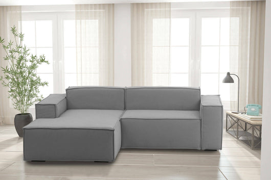 Divano fisso Alhoa, Divano componibile a 2 posti con penisola sinistra, Made in Italy, SofÒ  moderno in tessuto, Cm 220x170h70, Grigio
