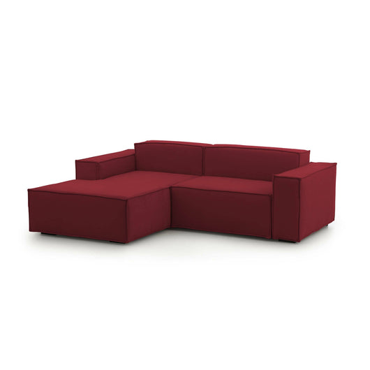 Divano fisso Alhoa, Divano componibile a 2 posti con penisola sinistra, Made in Italy, SofÒ  moderno in tessuto, Cm 220x170h70, Rosso