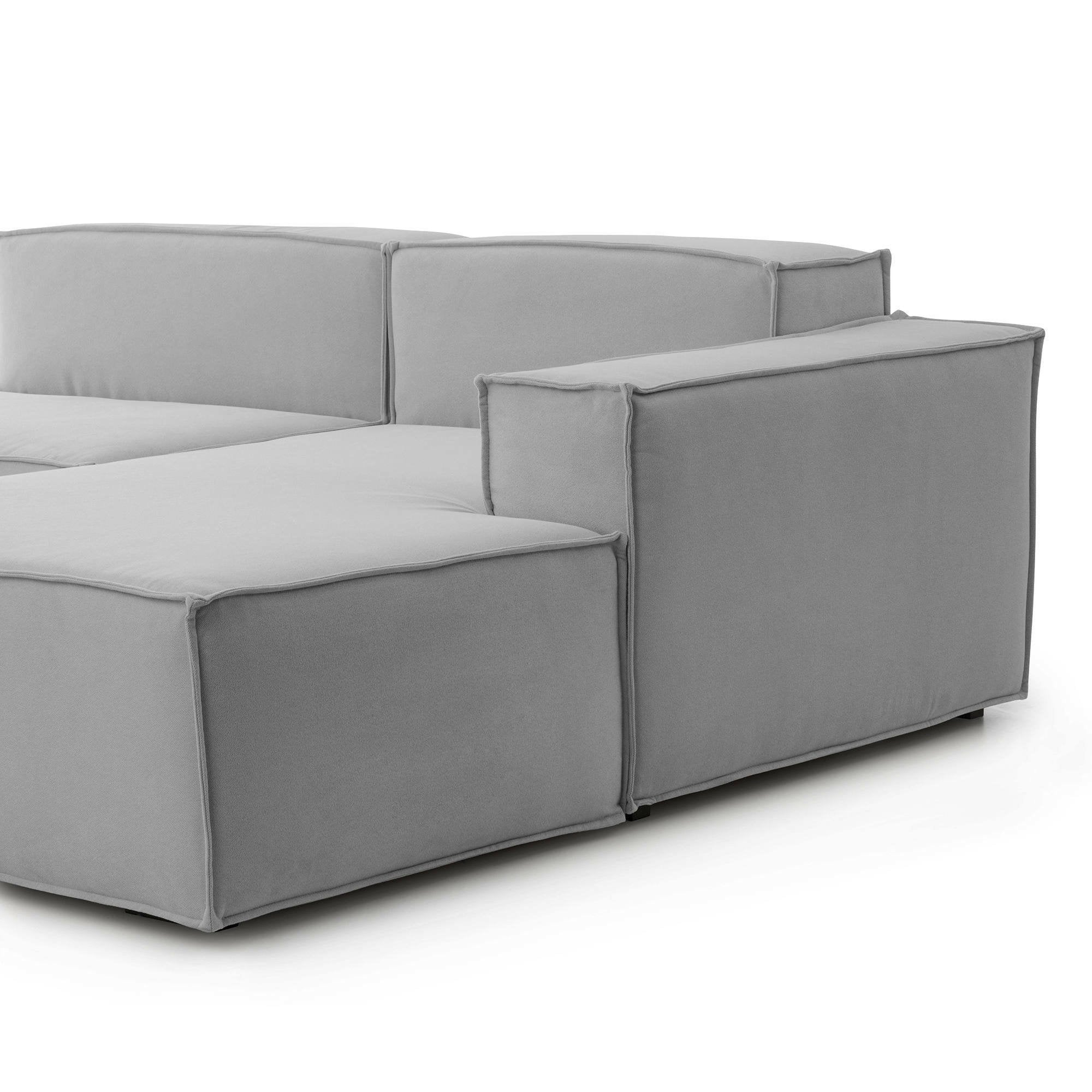 Divano fisso Ananas, Divano componibile a 3 posti con penisola destra, Made in Italy, SofÒ  moderno in tessuto, Cm 300x170h70, Grigio