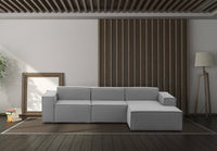 Divano fisso Ananas, Divano componibile a 3 posti con penisola destra, Made in Italy, SofÒ  moderno in tessuto, Cm 300x170h70, Grigio