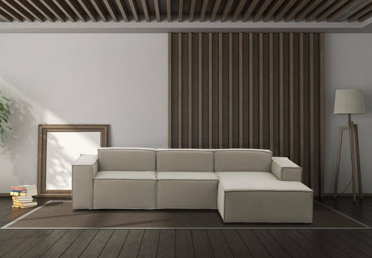 Divano fisso Ananas, Divano componibile a 3 posti con penisola destra, Made in Italy, SofÒ  moderno in tessuto, Cm 300x170h70, Tortora
