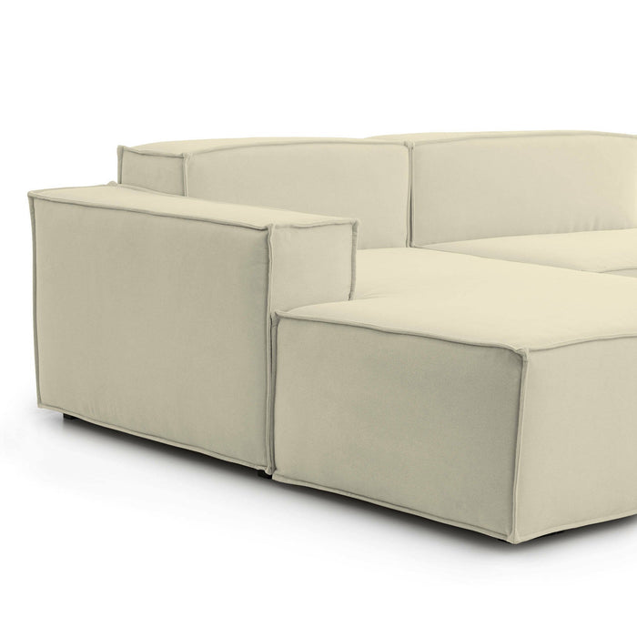 Divano fisso Alganibra, Divano componibile a 3 posti con penisola sinistra, Made in Italy, SofÒ  moderno in tessuto, Cm 300x170h70, Beige