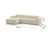 Divano fisso Alganibra, Divano componibile a 3 posti con penisola sinistra, Made in Italy, SofÒ  moderno in tessuto, Cm 300x170h70, Beige