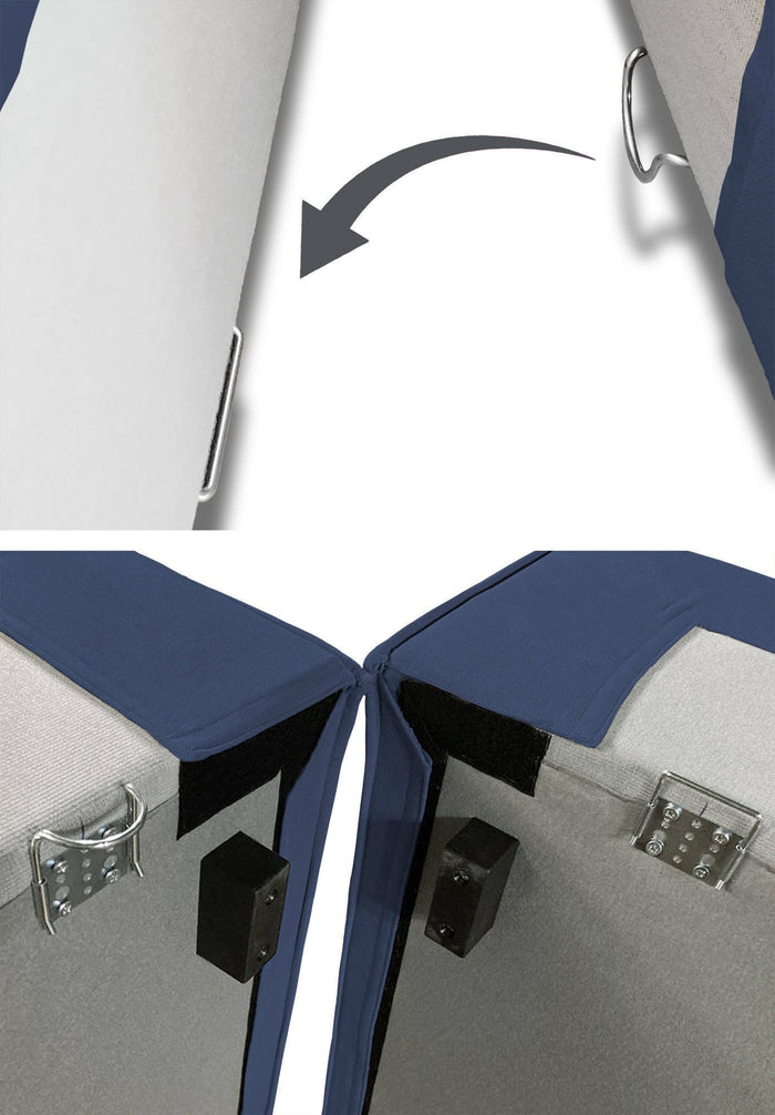 Divano fisso Alganibra, Divano componibile a 3 posti con penisola sinistra, Made in Italy, SofÒ  moderno in tessuto, Cm 300x170h70, Blu