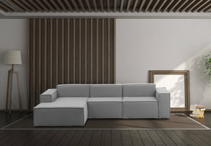 Divano fisso Alganibra, Divano componibile a 3 posti con penisola sinistra, Made in Italy, SofÒ  moderno in tessuto, Cm 300x170h70, Grigio