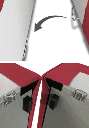 Divano fisso Alganibra, Divano componibile a 3 posti con penisola sinistra, Made in Italy, SofÒ  moderno in tessuto, Cm 300x170h70, Rosso