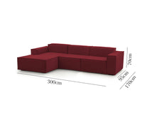 Divano fisso Alganibra, Divano componibile a 3 posti con penisola sinistra, Made in Italy, SofÒ  moderno in tessuto, Cm 300x170h70, Rosso