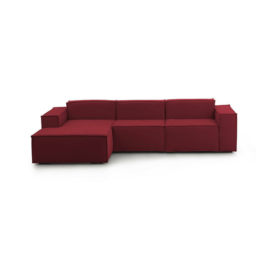 Divano fisso Alganibra, Divano componibile a 3 posti con penisola sinistra, Made in Italy, SofÒ  moderno in tessuto, Cm 300x170h70, Rosso
