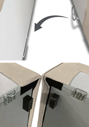 Divano fisso Alganibra, Divano componibile a 3 posti con penisola sinistra, Made in Italy, SofÒ  moderno in tessuto, Cm 300x170h70, Tortora