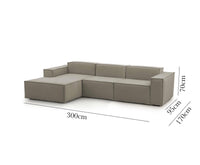 Divano fisso Alganibra, Divano componibile a 3 posti con penisola sinistra, Made in Italy, SofÒ  moderno in tessuto, Cm 300x170h70, Tortora