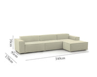 Divano fisso Asvaldo, Divano componibile a 4 posti con penisola destra, Made in Italy, SofÒ  moderno in tessuto, Cm 340x170h70, Beige