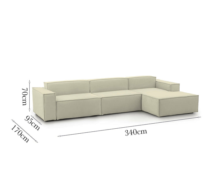 Divano fisso Asvaldo, Divano componibile a 4 posti con penisola destra, Made in Italy, SofÒ  moderno in tessuto, Cm 340x170h70, Beige