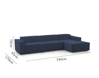 Divano fisso Asvaldo, Divano componibile a 4 posti con penisola destra, Made in Italy, SofÒ  moderno in tessuto, Cm 340x170h70, Blu