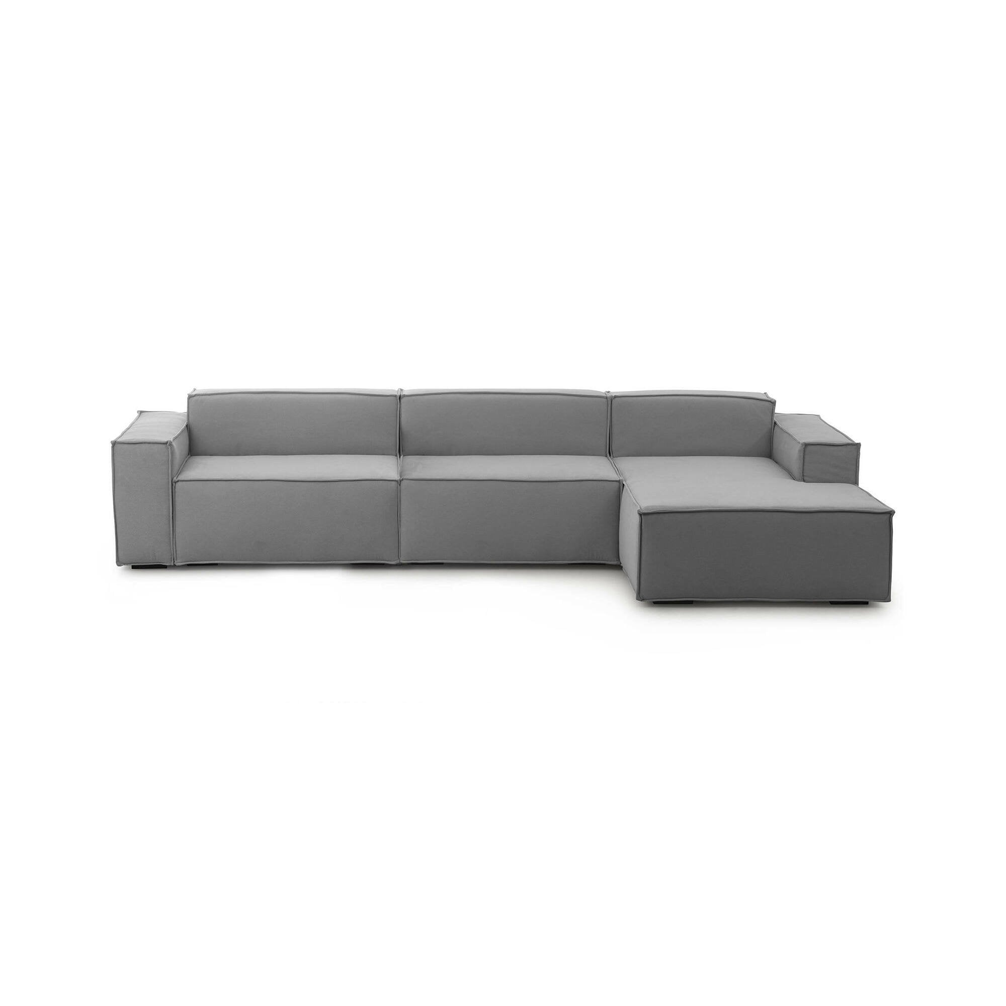 Divano fisso Asvaldo, Divano componibile a 4 posti con penisola destra, Made in Italy, SofÒ  moderno in tessuto, Cm 340x170h70, Grigio