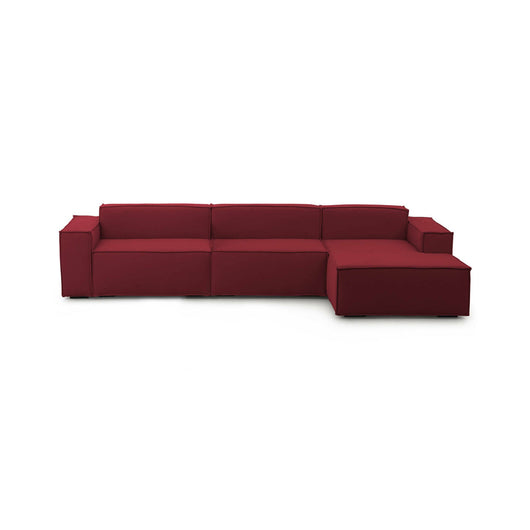 Divano fisso Asvaldo, Divano componibile a 4 posti con penisola destra, Made in Italy, SofÒ  moderno in tessuto, Cm 340x170h70, Rosso