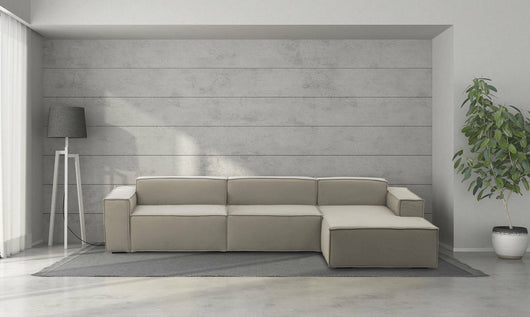 Divano fisso Asvaldo, Divano componibile a 4 posti con penisola destra, Made in Italy, SofÒ  moderno in tessuto, Cm 340x170h70, Tortora