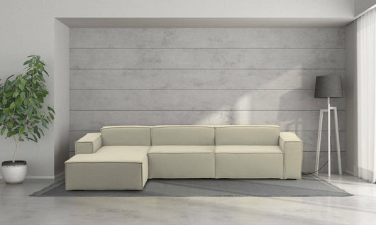 Divano fisso Atrillo, Divano componibile a 4 posti con penisola sinistra, Made in Italy, SofÒ  moderno in tessuto, Cm 340x170h70, Beige