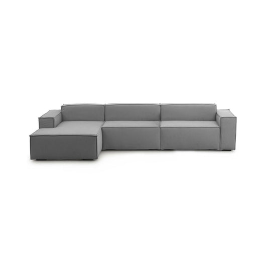 Divano fisso Atrillo, Divano componibile a 4 posti con penisola sinistra, Made in Italy, SofÒ  moderno in tessuto, Cm 340x170h70, Grigio