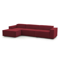 Divano fisso Atrillo, Divano componibile a 4 posti con penisola sinistra, Made in Italy, SofÒ  moderno in tessuto, Cm 340x170h70, Rosso